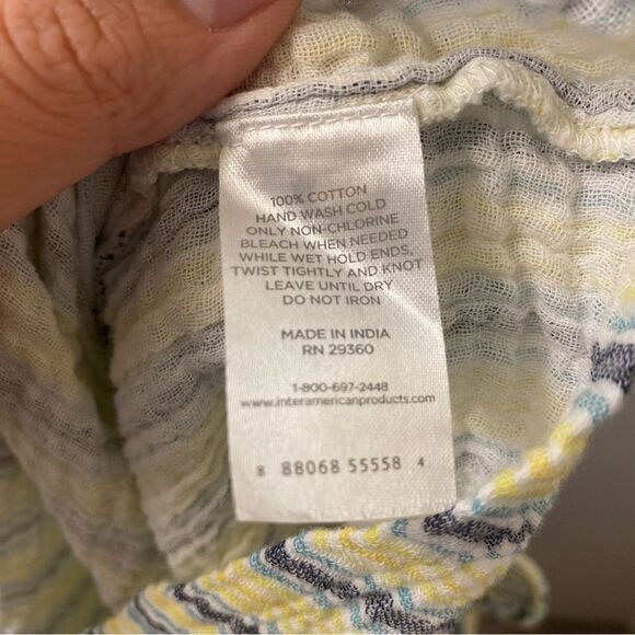 Dip pastel stripe beachy muslin gauze cotton tiered crew sleeveless dress boho S - Picture 6 of 7